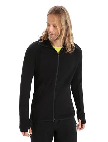 Black Icebreaker ZoneKnit™ Merino Long Sleeve Zip Men's Hoodie | AU 1274HAPK